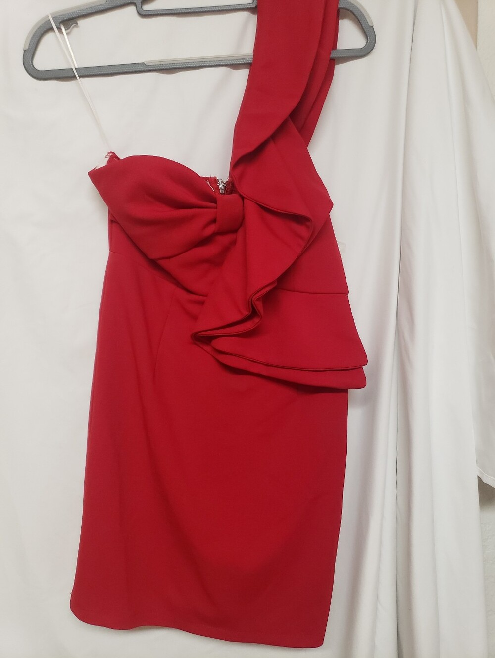 Hello Molly Red Mini Dress Fun Is Calling One Shoulder Design With Bow Detail